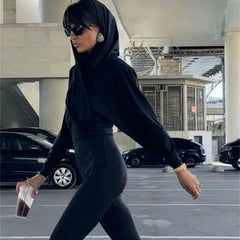 Ursa Fashion Drapery Hoodie Crop Top