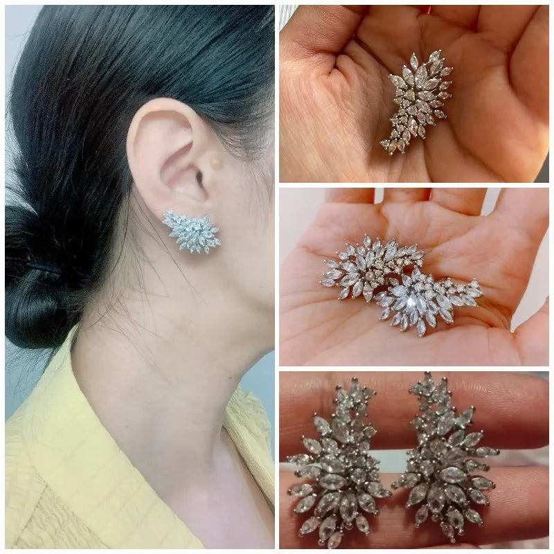 Lorna CZ Crystal Leaves Stud Earrings