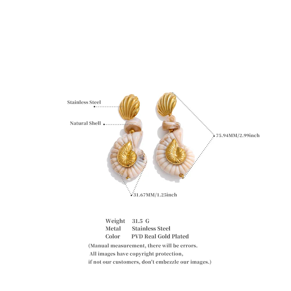 Ocean Resin Shell Conch Drop Earrings