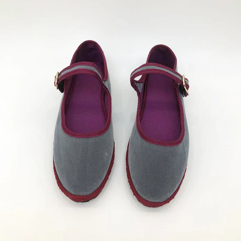 Sobia Velour Color Block Trim Ballet Flats