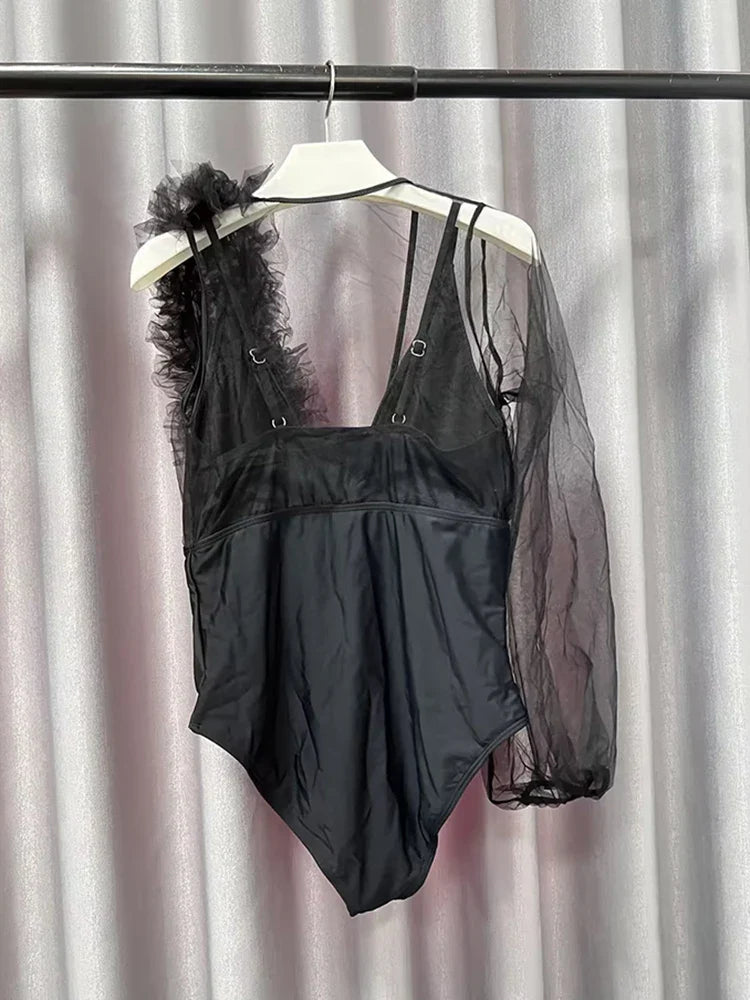 Frisa Asymmetric Sheer Eye Bodysuit