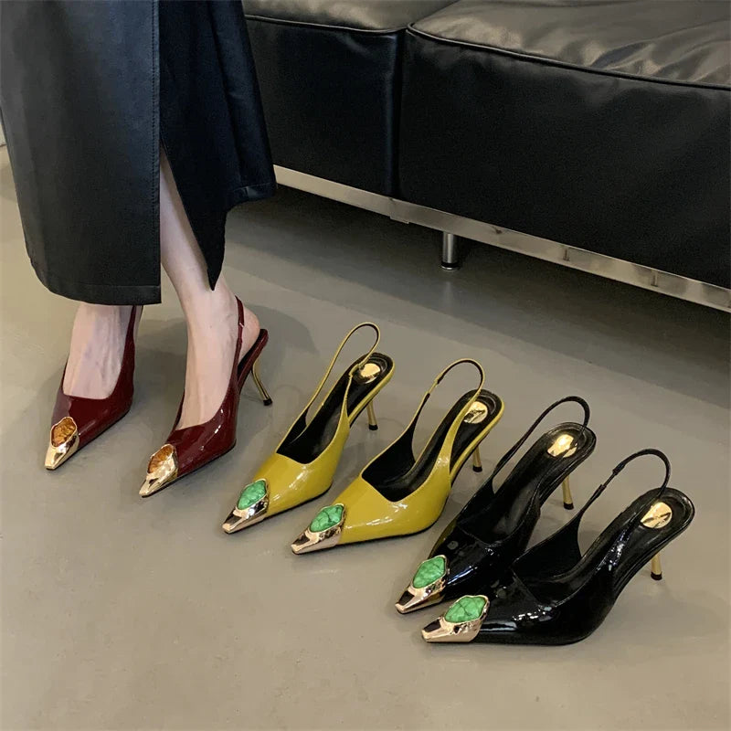 Malina Gemstone Pointed Toe Slingback Sandals