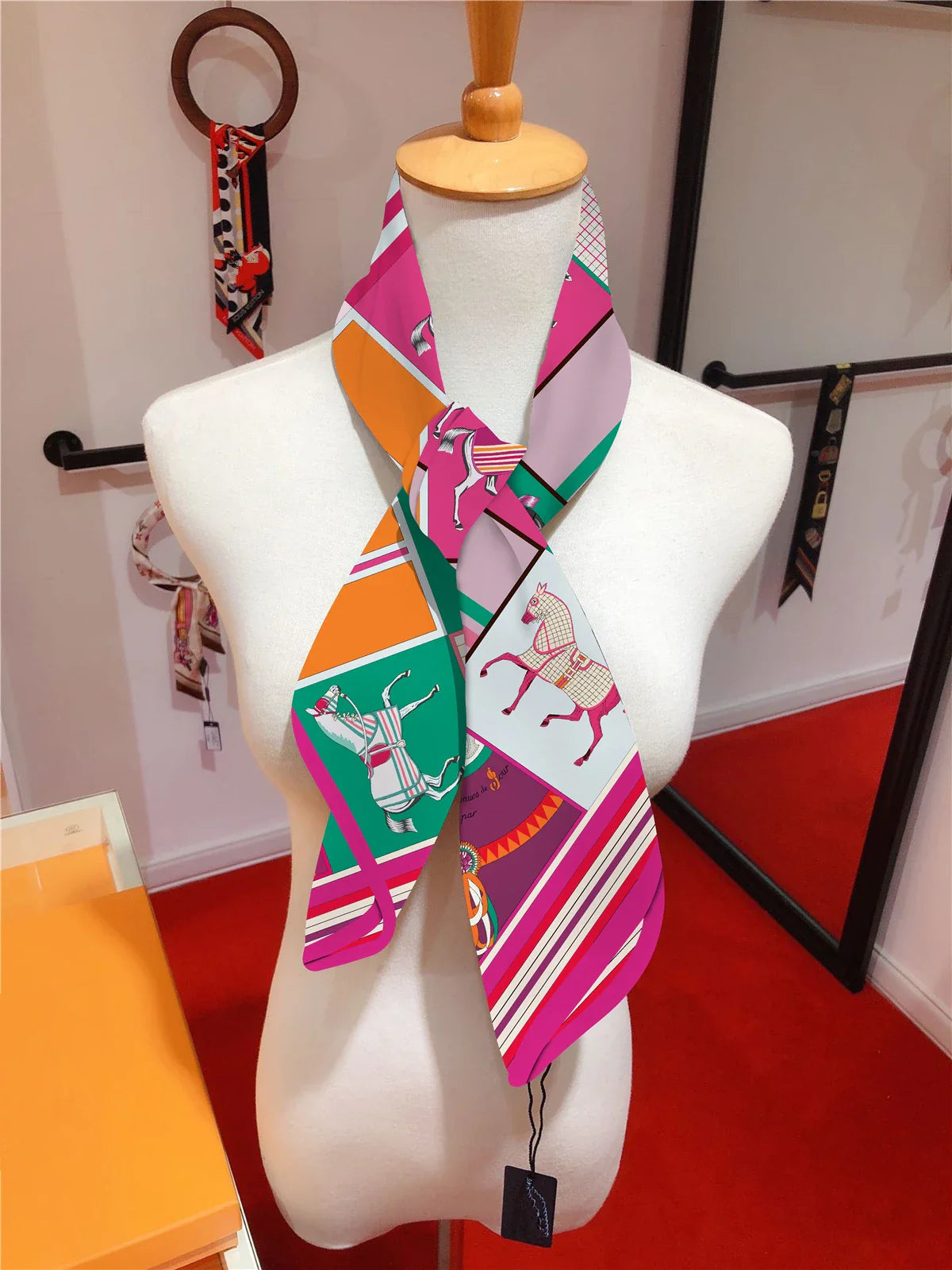 Classic Horse Prints Square Silk Scarf, 90cm