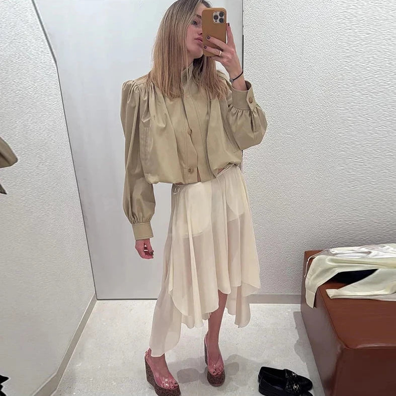Faith Pleated Cropped Moto Jumper Jacket