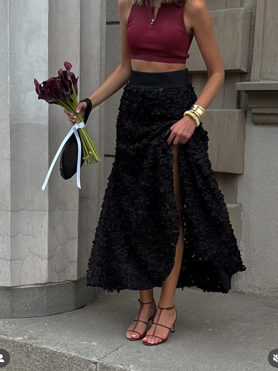 Carin 3D Flower Petals Maxi Skirt