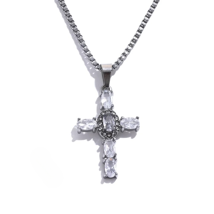 Luxe Cubic Zirconia Cross-Motif Pendant Necklace