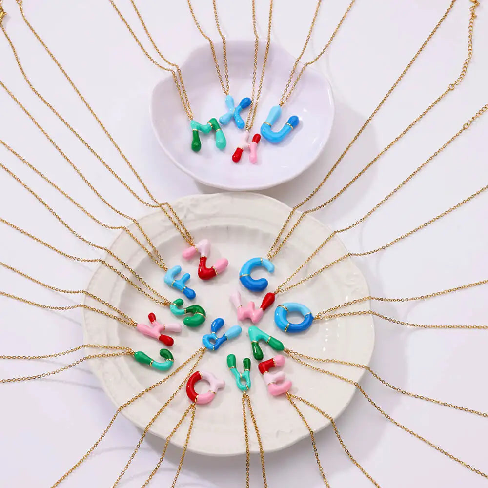 Colorful Resin Initial Letter Necklaces