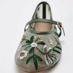 Saachi Floral Embroidery Mesh Ballet Flats