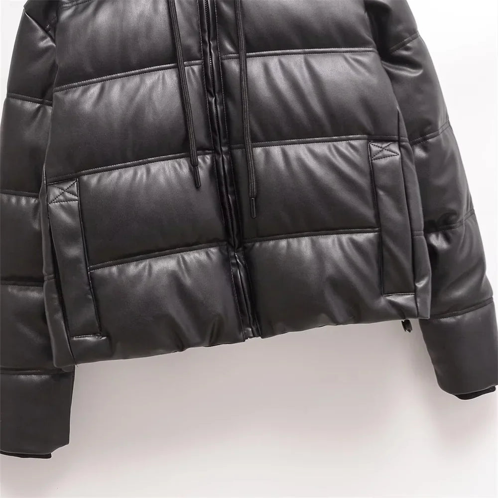 Jaden Faux Leather Hooded Puffer Jacket