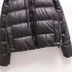 Jaden Faux Leather Hooded Puffer Jacket