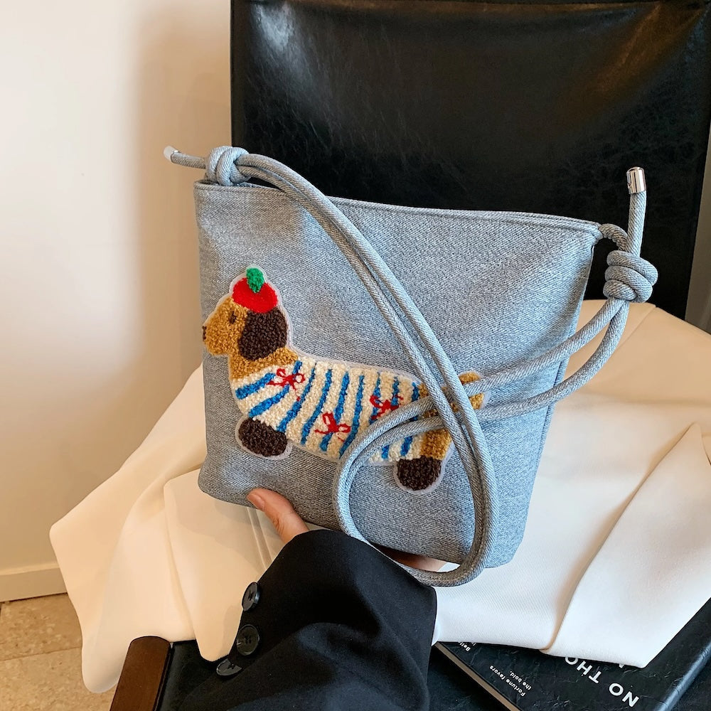 Cute French Poppy Patchwork Stripe Shoulder Bag