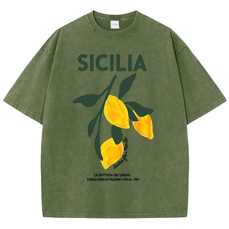Sicilia Lemons Graphic Vintage Wash T-Shirts