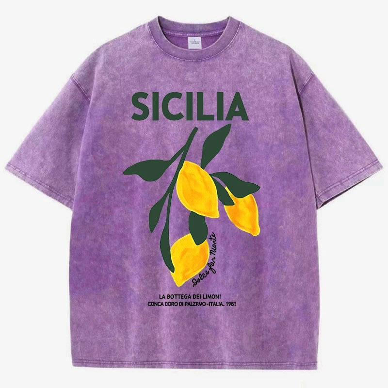 Sicilia Lemons Graphic Vintage Wash T-Shirts