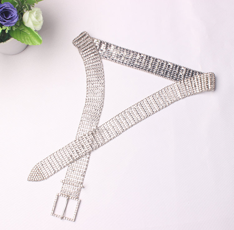 Silver Rhinestone Crystal Extra Long Belt