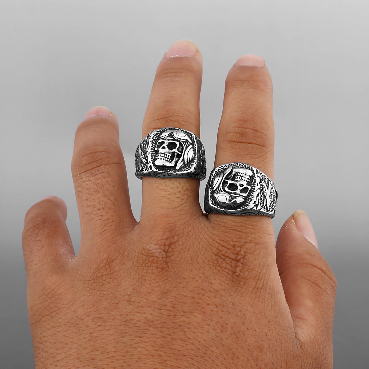 Soldier Skull-Motif Punk Ring