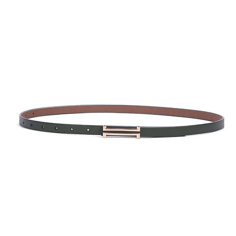 Solid Color Genuine Leather H Buckle Belt - 5 Colors