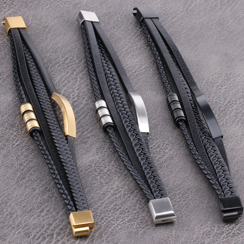 Stainless Multi Ropes Leather Bracelet