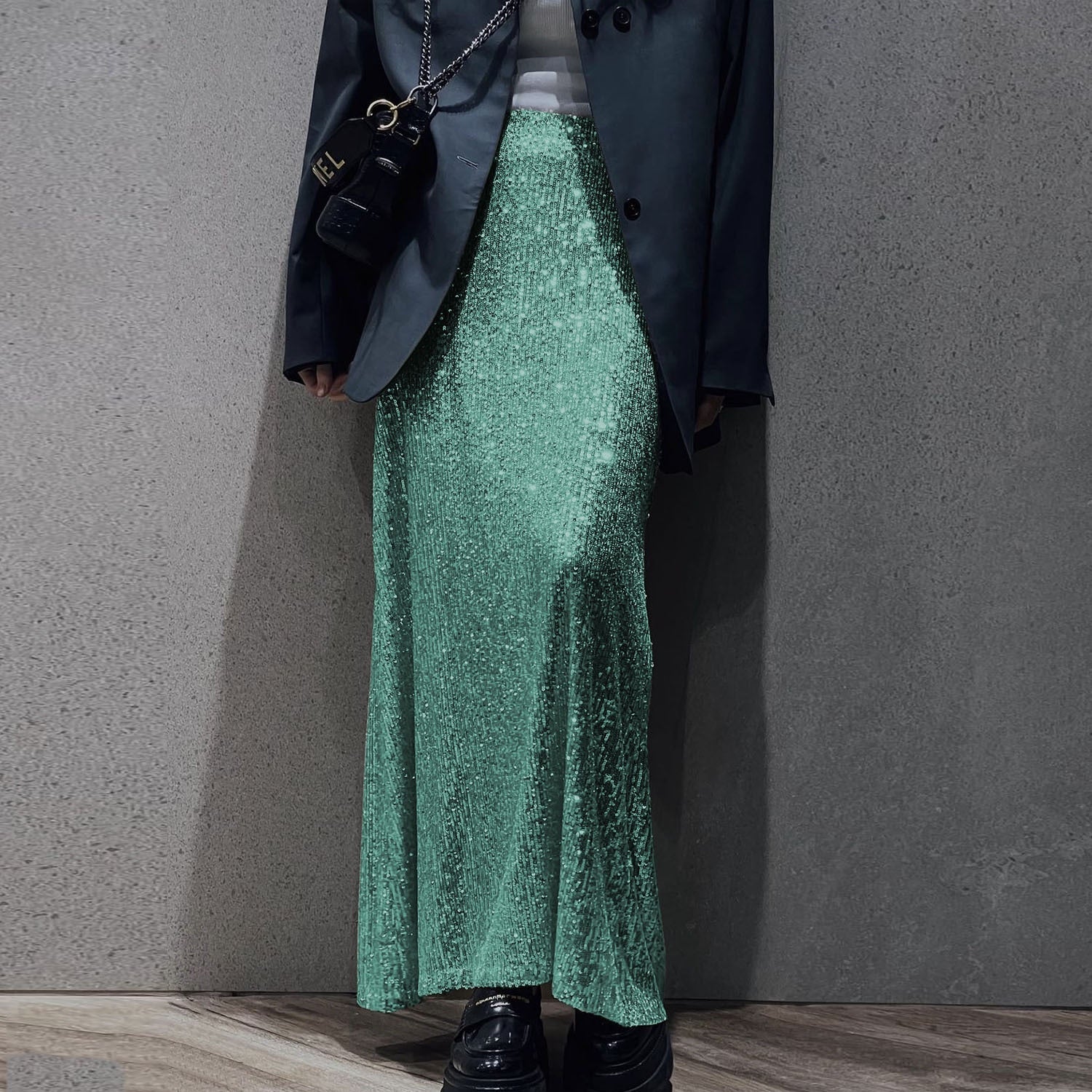 Syren Glitter Metallic Sequin Maxi Skirts
