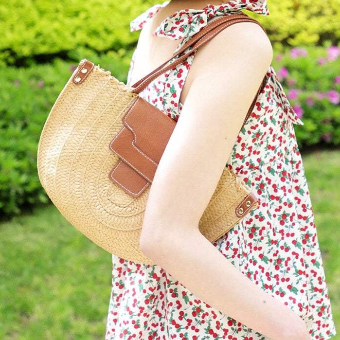 Syria Halfmoon Raffia Shoulder Bags - 2 Colors