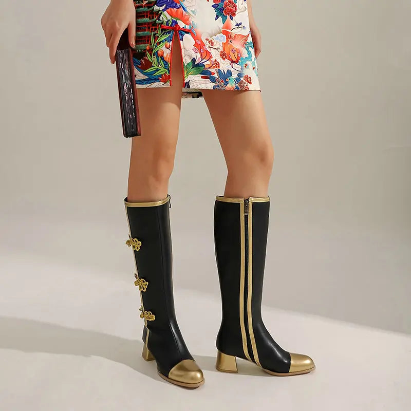 Tallulah Butterfly Knot Victorian Knee High Boots