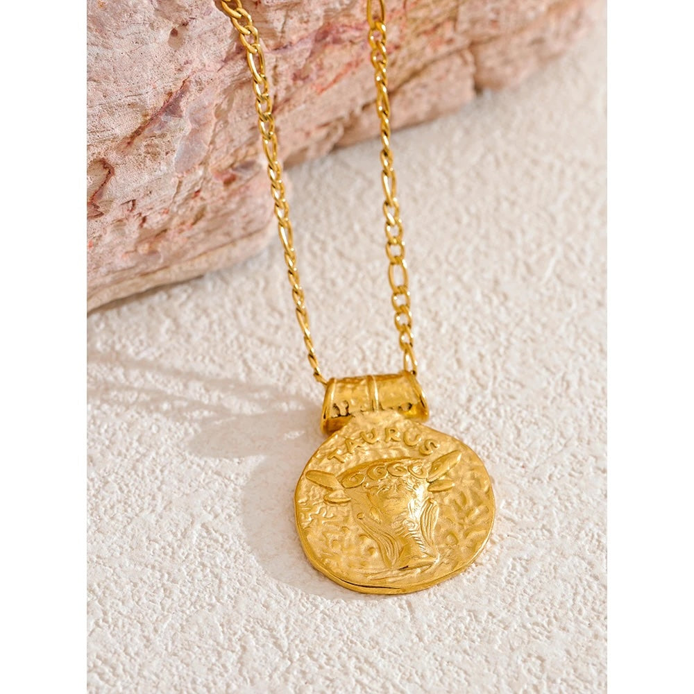 12 Constellation Sign Hammered 18K Gold Pendant Necklaces