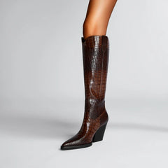 Tena Croco Pattern Knee High Western Boots