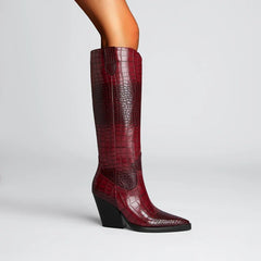 Tena Croco Pattern Knee High Western Boots