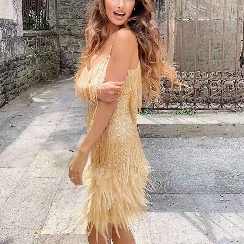 Teressa Feather Tassel Sequin Mini Dress