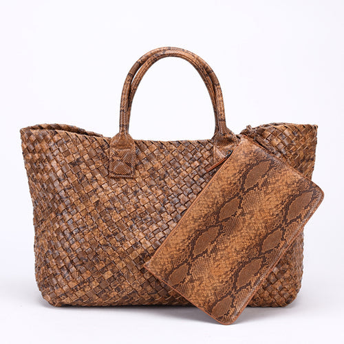 Tezza Serpentine Print Woven Tote Bag - 7 Colors