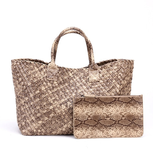 Tezza Serpentine Print Woven Tote Bag - 7 Colors