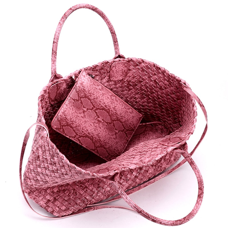 Tezza Serpentine Print Woven Tote Bag - 7 Colors