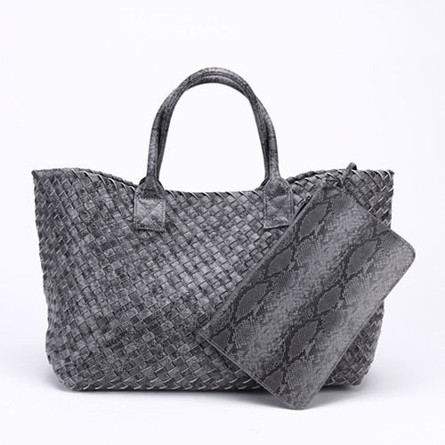 Tezza Serpentine Print Woven Tote Bag - 7 Colors