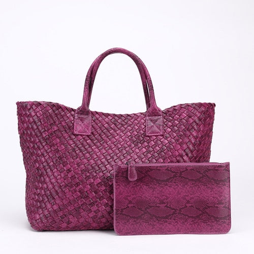 Tezza Serpentine Print Woven Tote Bag - 7 Colors