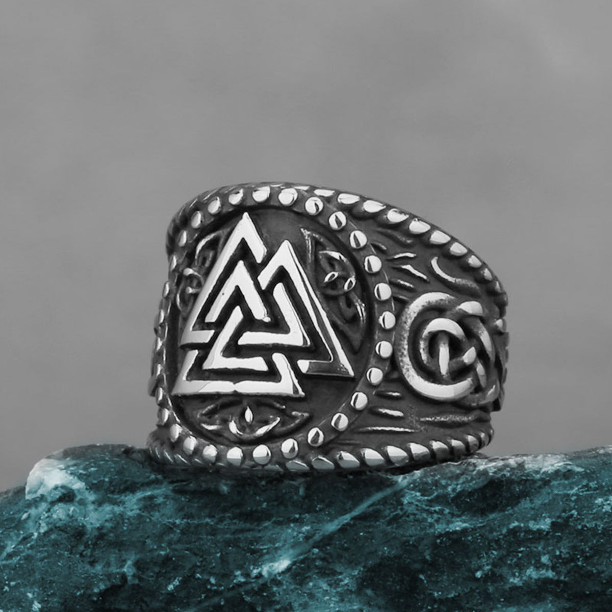 Triangular Dark Steel Rune Ring