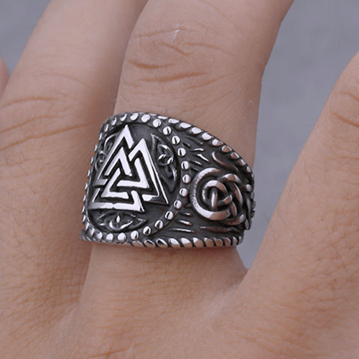 Triangular Dark Steel Rune Ring