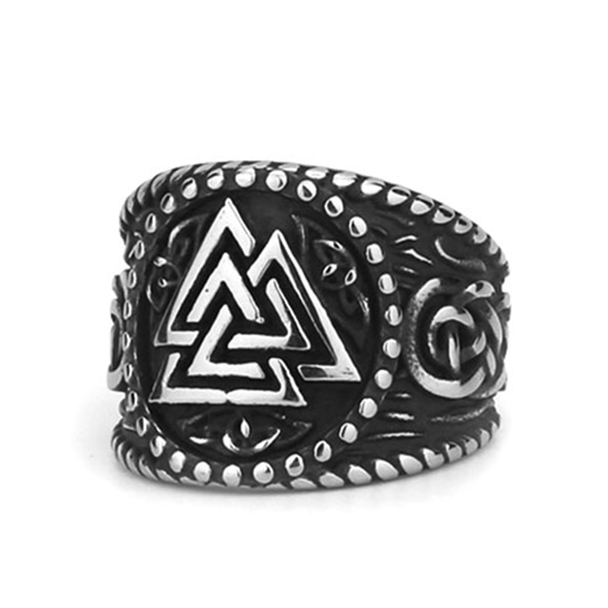 Triangular Dark Steel Rune Ring