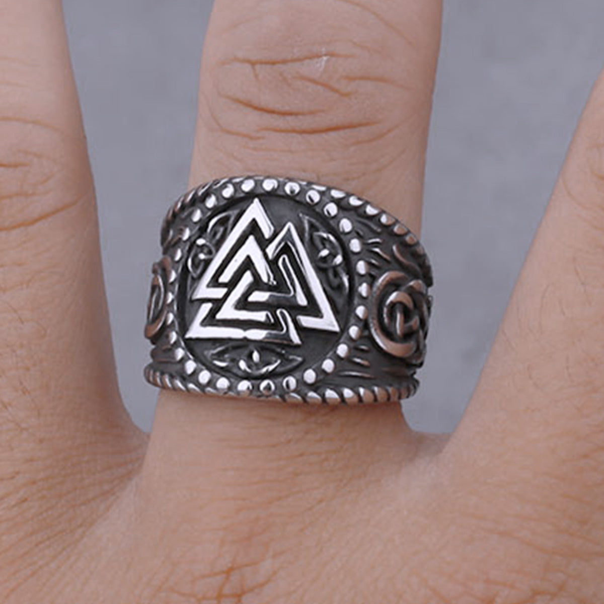 Triangular Dark Steel Rune Ring