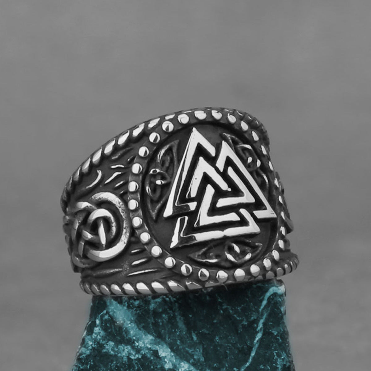 Triangular Dark Steel Rune Ring