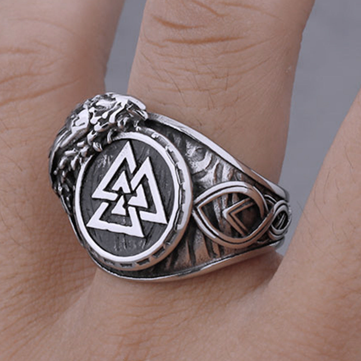 Triangular Rune Crow Ring