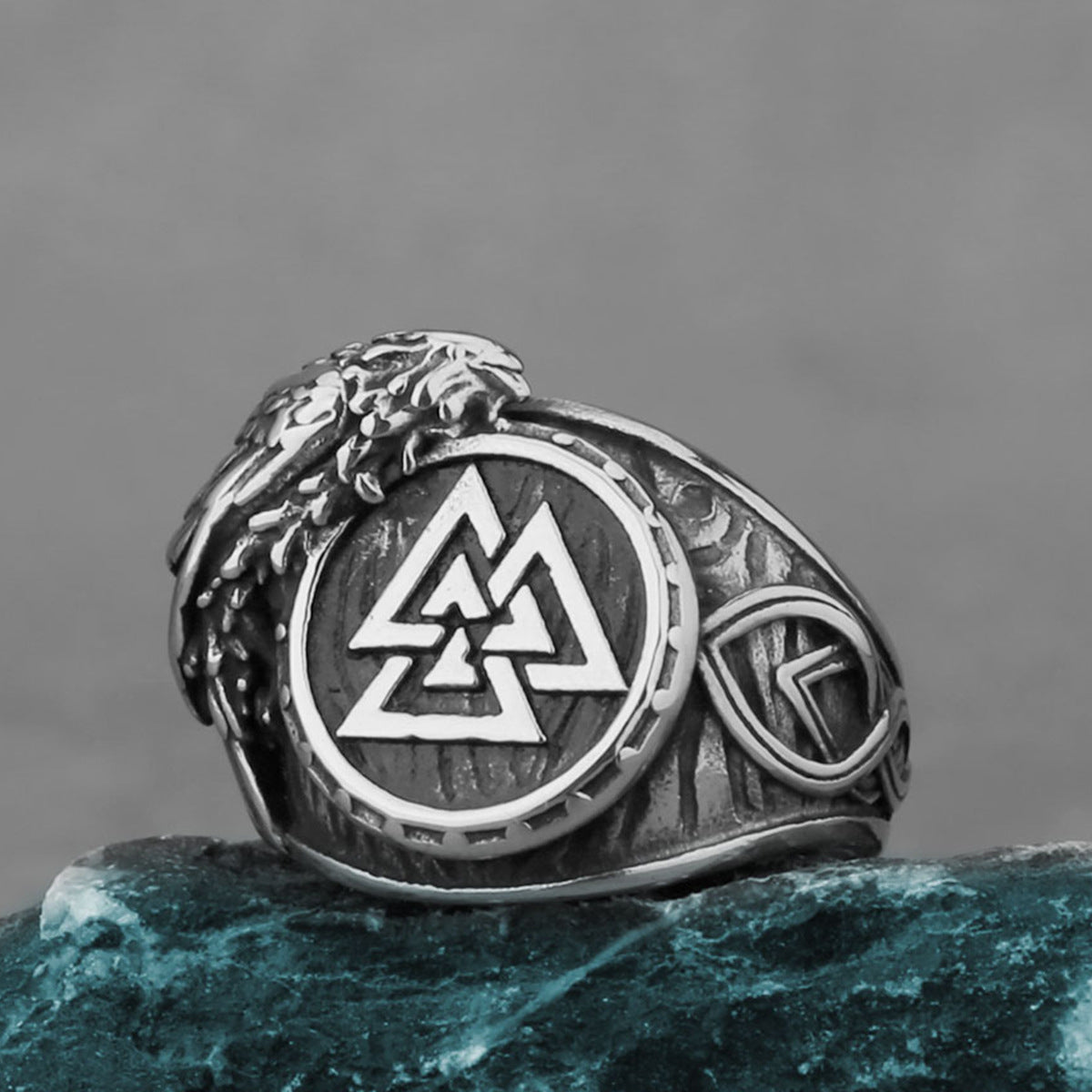 Triangular Rune Crow Ring