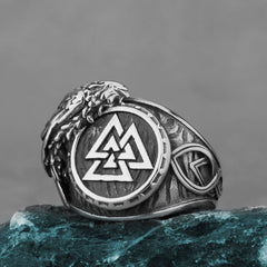 Triangular Rune Crow Ring