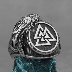 Triangular Rune Crow Ring