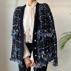 Tweed Plaid Fringe Cardigan Jacket - 2 Colors