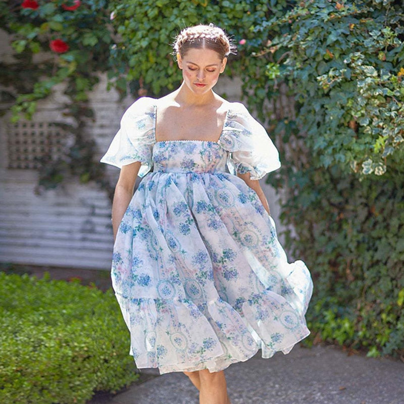 Valencia Ruffle Organza Baby Doll Dresses - Pink Floral XL