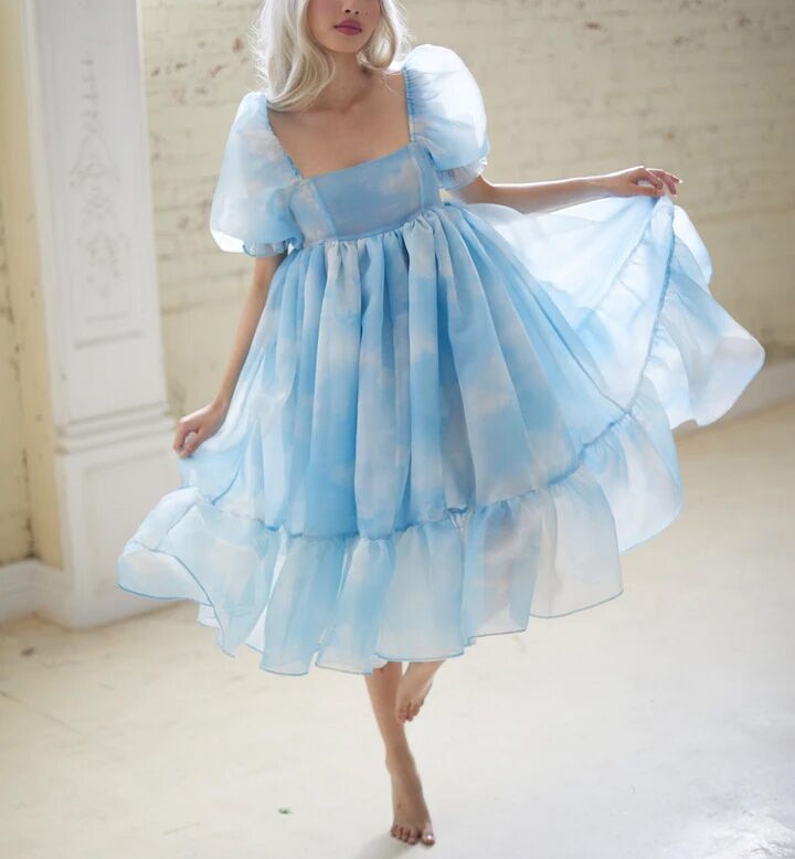 Valencia Ruffle Organza Baby Doll Dresses - Pink Floral XL