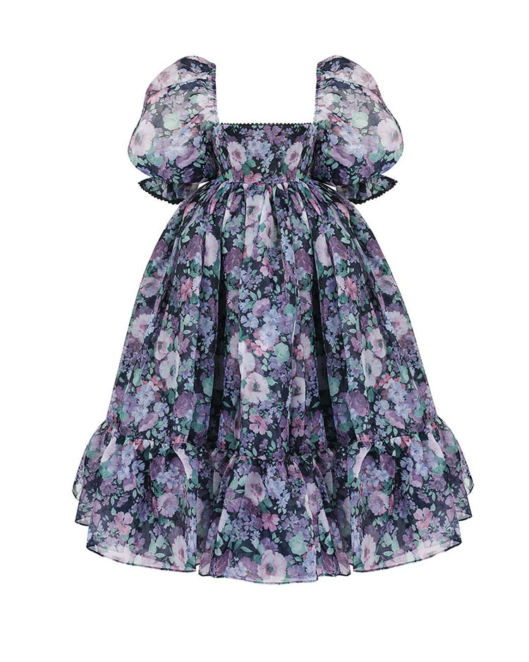 Valencia Ruffle Organza Baby Doll Dresses - Pink Floral XL