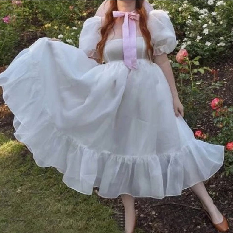 Valencia Ruffle Organza Baby Doll Dresses - Pink Floral XL