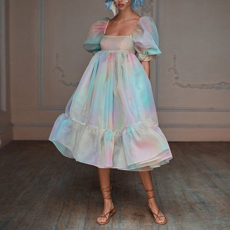 Valencia Ruffle Organza Baby Doll Dresses - Pink Floral XL