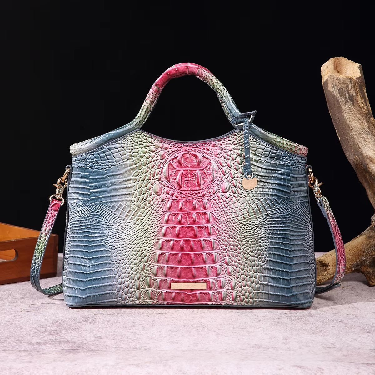 Valentina Croc-Embossed Top-Handle Satchel