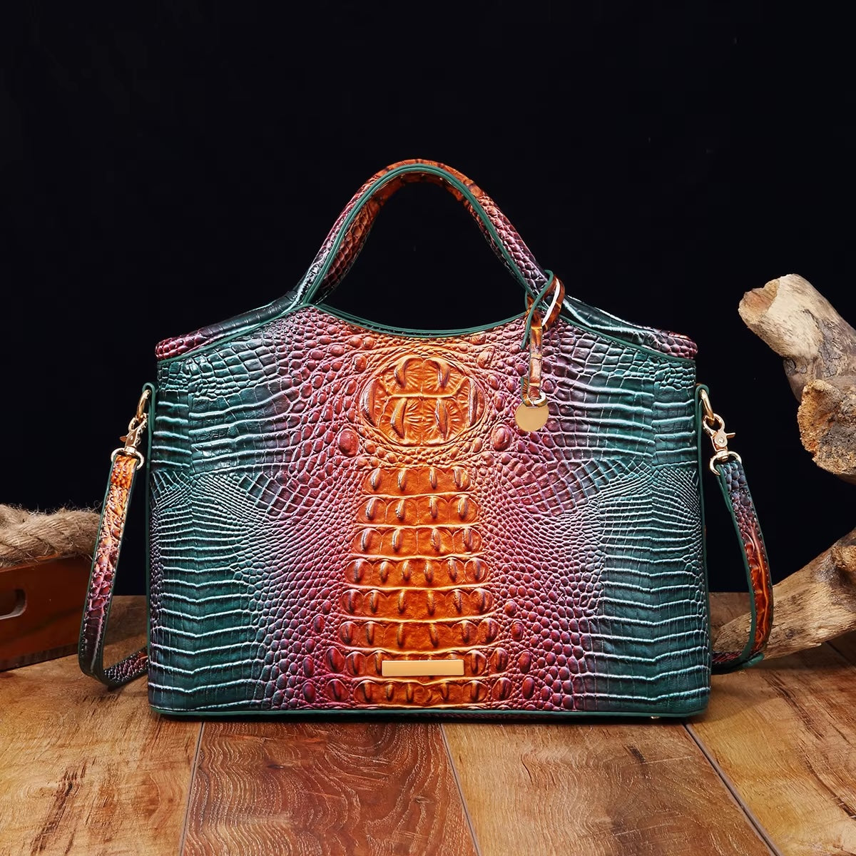 Valentina Croc-Embossed Top-Handle Satchel